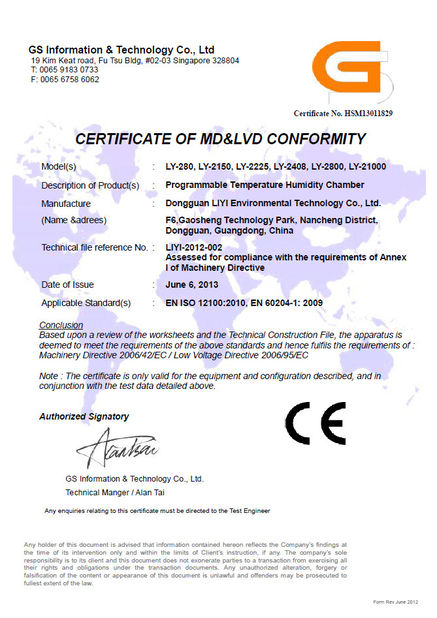 Cina Dongguan Liyi Environmental Technology Co., Ltd. Certificazioni