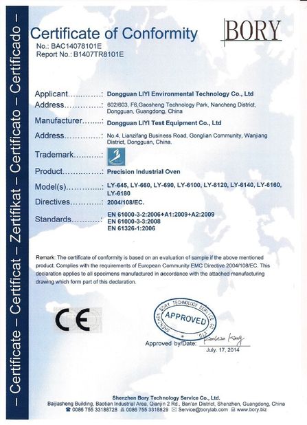 Cina Dongguan Liyi Environmental Technology Co., Ltd. Certificazioni